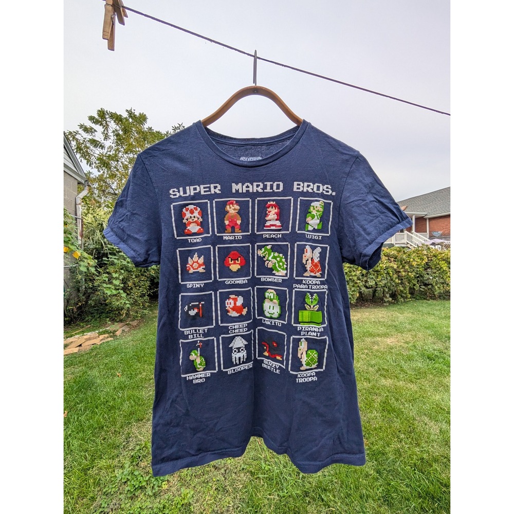 Super Mario Bros T-Shirt Pixel Characters‎ Graphic Print Mens Navy Blue